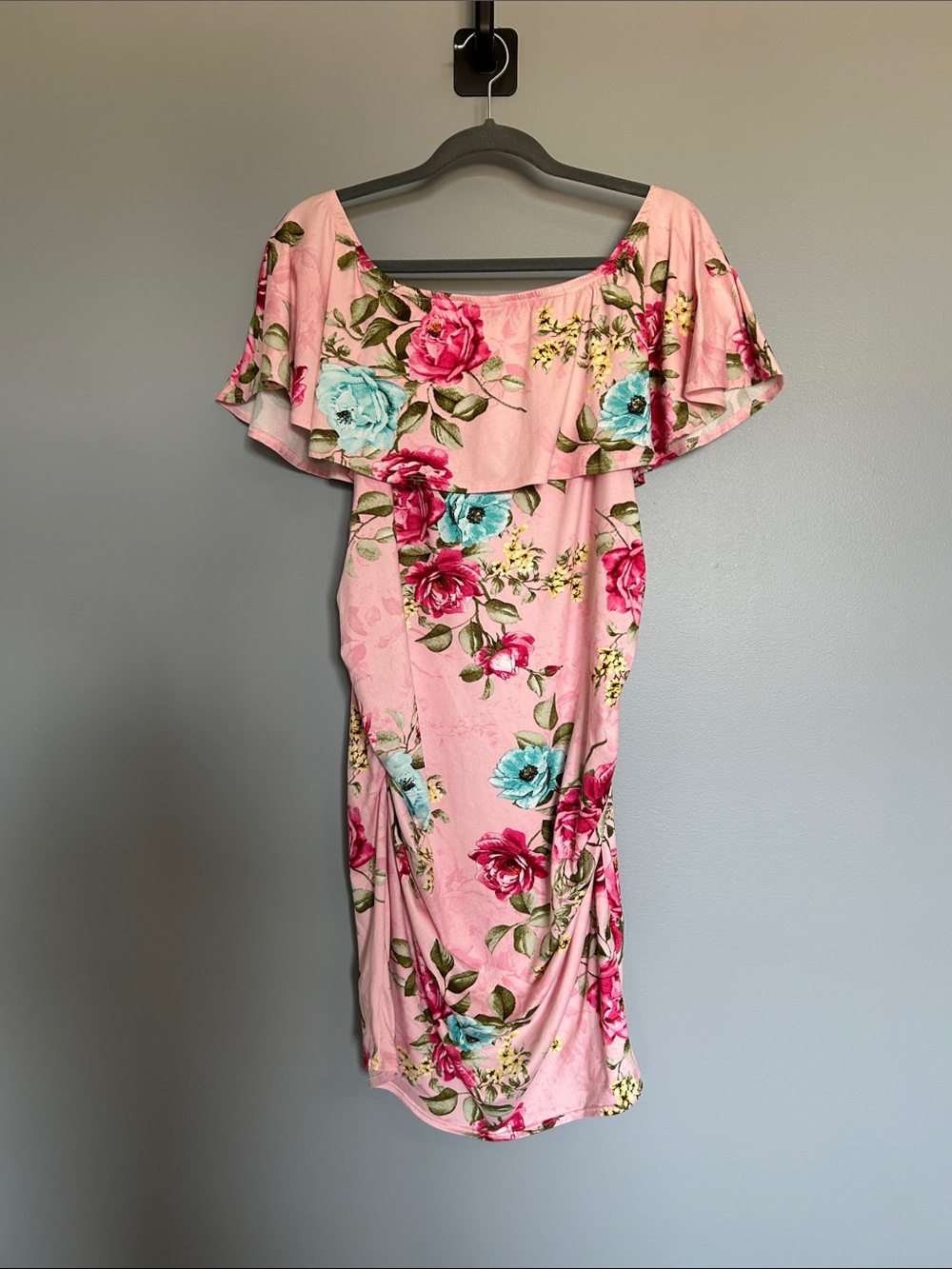 Pinkblush Maternity Pink Floral Off-Shoulder Dress